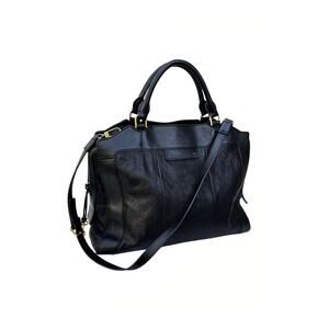 Fossil Black Leather Work Satchel Unisex Shoulder Bag Brass Hardware Office Tote